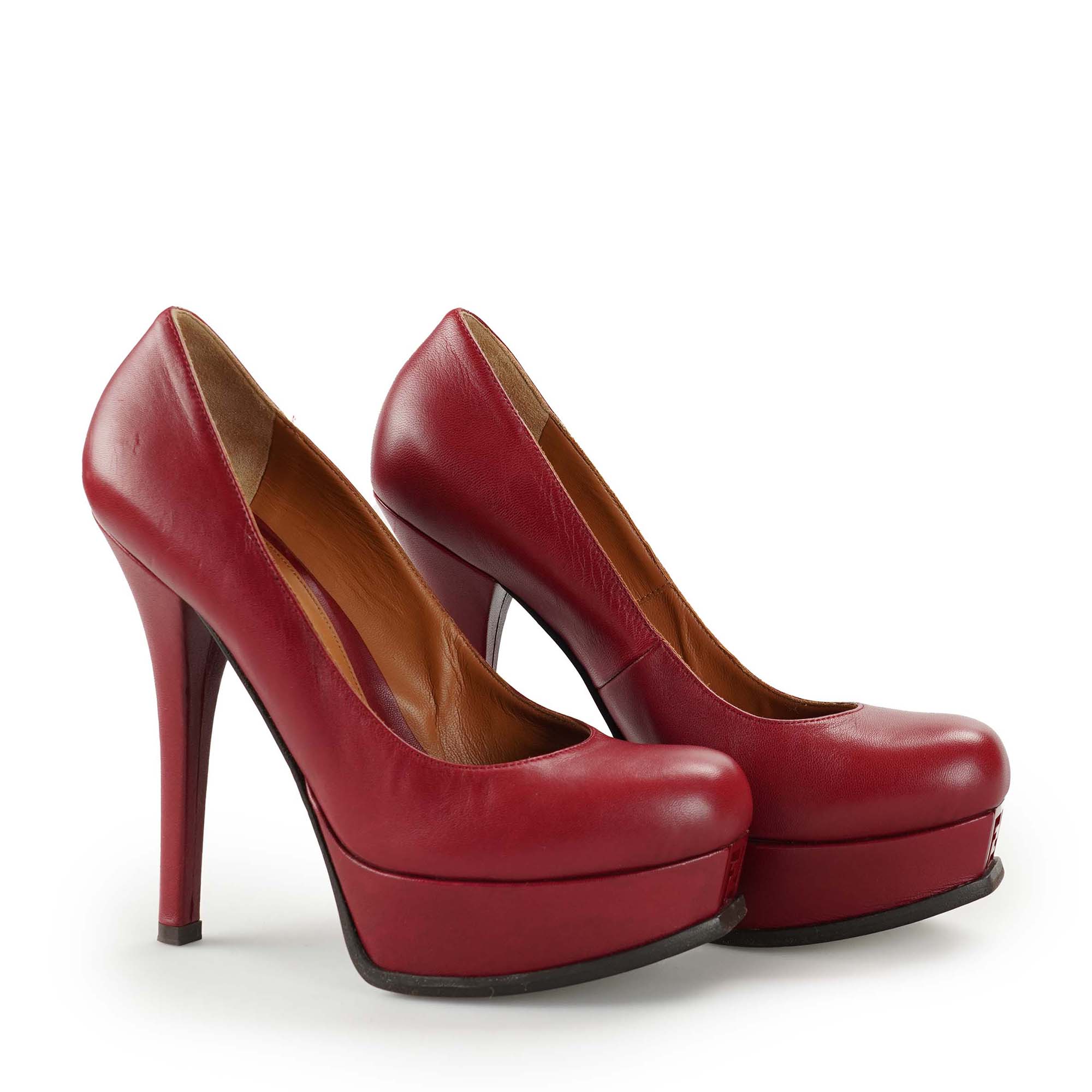 Fendi - Burgundy Leather Fendista Platform Pumps /38.5